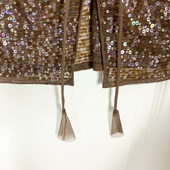 Nwot Vintage PAPELL BOUTIQUE Top Cardigan L Brown Iridescent-Sequin Sheer Tassel - Picture 7 of 11